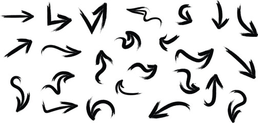 Fototapeta premium Doodle black arrow set with various curved, grunge arrow vector, grunge arrow brush.grunge arrow paint