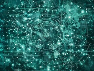 Abstract Futuristic Tech Background with Blue Data Circles, Hologram AI Elements for Business and Science Digital Design