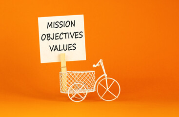 Mission objectives values symbol. Concept words Mission Objectives Values on beautiful white paper...