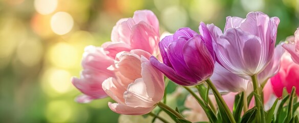 Obraz premium The vibrant tulips showcasing a bouquet of colorful blooms in nature.