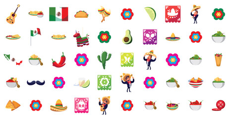 Fototapeta premium Vector Illustration Megapack of Mexican Culture Icons on White Background