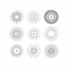 Hand-Drawn Sunburst and Starburst Shapes Set &ndash; Vintage Radiating Line Elements Collection