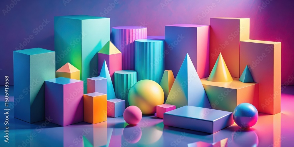Aufkleber a vibrant arrangement of geometric shapes in a colorful composition with gradient hues and reflectiv