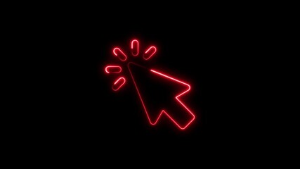 Red glowing neon animated click cursor icon against a black background
