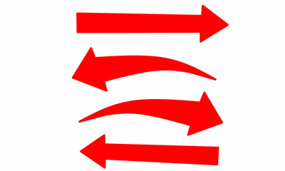 Fototapeta premium Set of four bright red arrows in various styles and directions on a white background. Representing movement, flow, navigation, or change. Ideal for infographics, digital communication visuals.