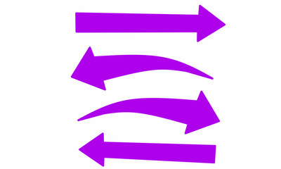 Set of four bright purple arrows in various styles and directions on a white background. Representing movement, flow, navigation, or change. Ideal for infographics, digital communication visuals.
