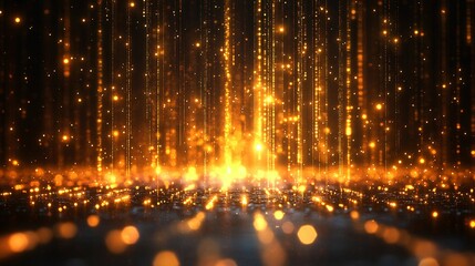 Glowing Golden Particle Cascade in Cosmic Space