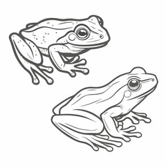 Line Art: Two White's Tree Frogs Illustration