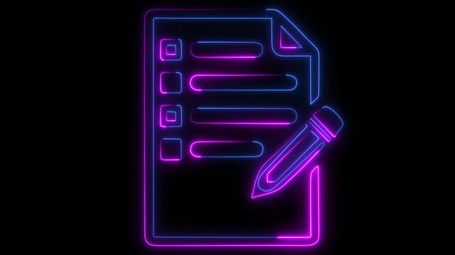 Neon plan management components icon animation  tow clour read abd bulu with glowing effect on black background