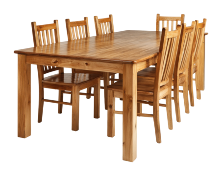 Dinner gathering around wooden table with chairs cozy dining room furniture arrangement warm atmosphere isolated on transparent background