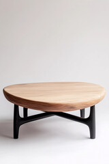 Modern Round Coffee Table with Wooden Top and Metal Legs.