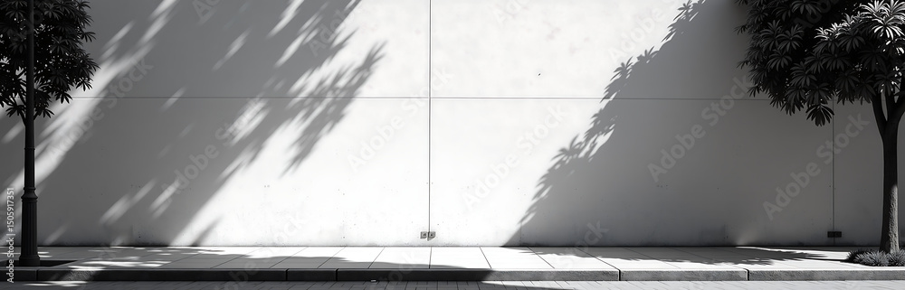 Poster black white abstract background features shadows trees sidewalks buildings light dark