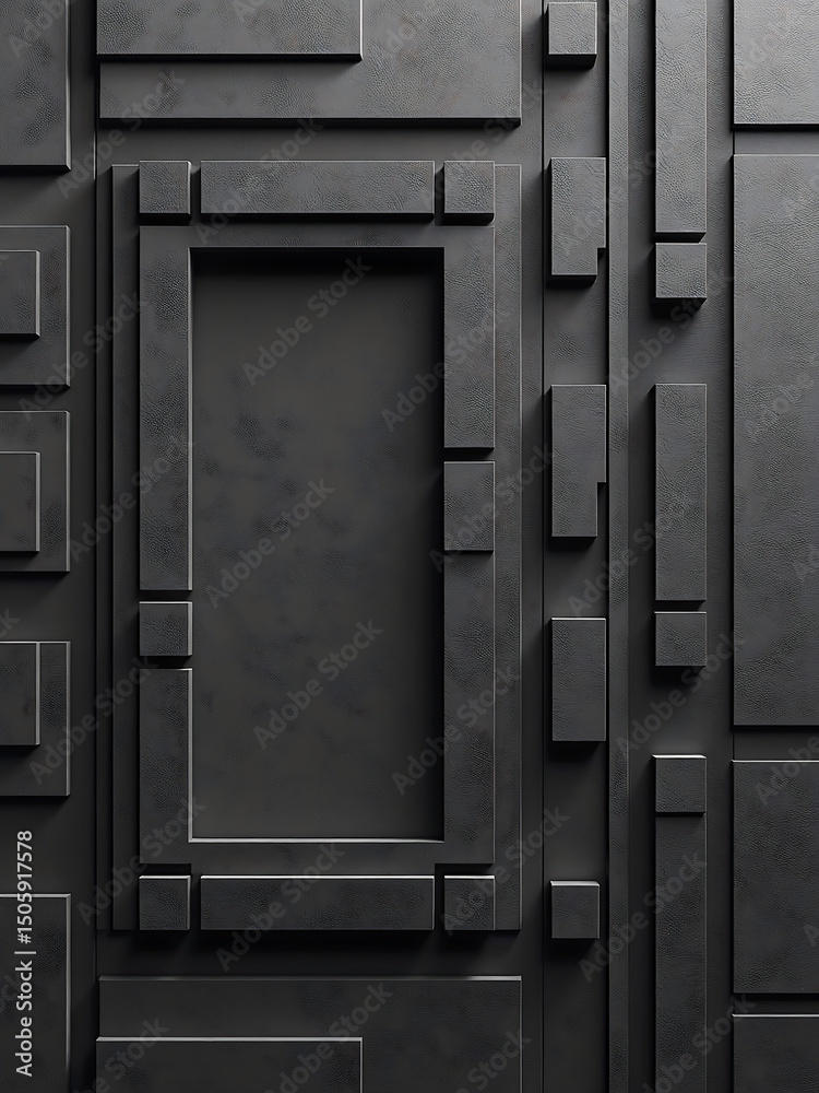 Poster black white geometric pattern squares rectangles seamless mosaic design dark gray wide panoramic