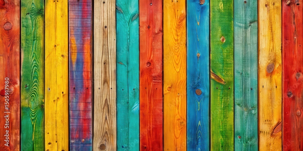Aufkleber vibrant and colorful wooden planks with a variety of colors and textures, creating a dynamic and vis