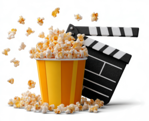  movie clapperboard and popcorn icon isolated on a transparent background with a clipping path