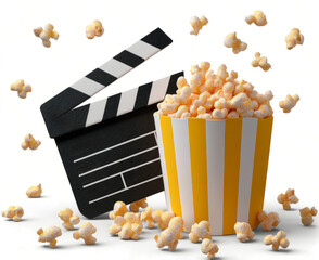  movie clapperboard and popcorn icon isolated on a transparent background with a clipping path - obrazy, fototapety, plakaty