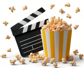  movie clapperboard and popcorn icon isolated on a transparent background with a clipping path