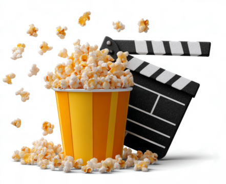  movie clapperboard and popcorn icon isolated on a transparent background with a clipping path