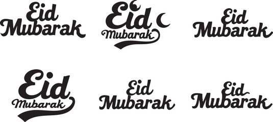 Silhouette Collection Set of Eid Mubarak Calligraphy Illustration