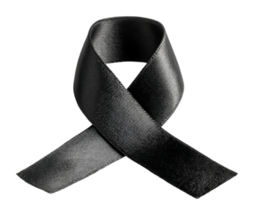 Black ribbon symbolizing mourning emotional context awareness campaign shoot isolated on transparent background