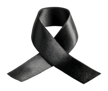 Black ribbon symbolizing mourning emotional context awareness campaign shoot isolated on transparent background