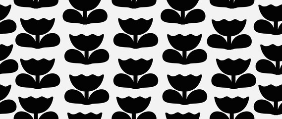Flat seamless background. Minimalistic abstract floral pattern. Modern print in black color on a light background. Ideal for textile design, screensavers, covers, cards, invitations and posters...