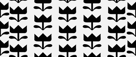 Flat seamless background. Minimalistic abstract floral pattern. Modern print in black color on a light background. Ideal for textile design, screensavers, covers, cards, invitations and posters...