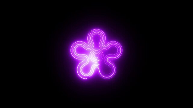 a glowing neon flower icon animation video on black background, set, icon, symbol, , flower, design, background, simple, 