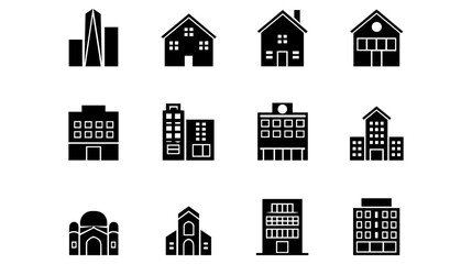 Silhouette House Icons – Minimal Black Residential Home Vector Set