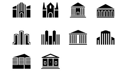 Black Solid Architecture Icons Set &ndash; Buildings, Government, Office, Modern