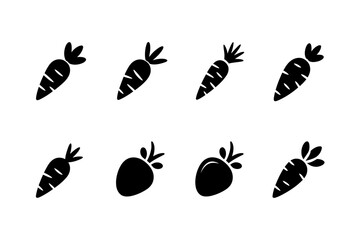 Eight black carrot icons in simple style