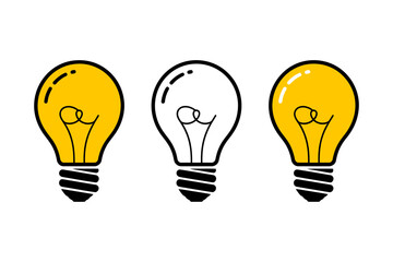 Two illuminated and one outline lightbulb