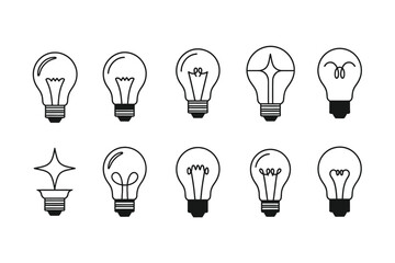 Collection of light bulbs in black outline