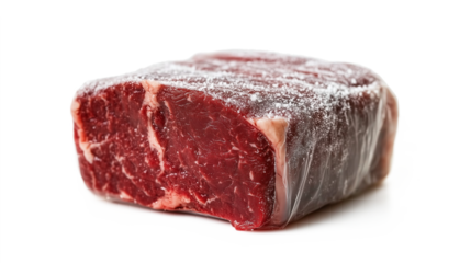 Frozen Raw Beef Steak Isolated on White Background