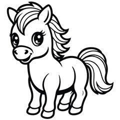 Cute black and white cartoon pony coloring page