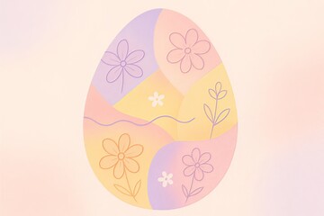 A pastel easter egg with floral designs and wavy lines on a light background for spring celebrations