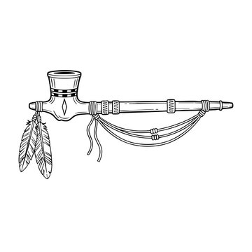 Native American Peace Pipe Outline Vector SVG