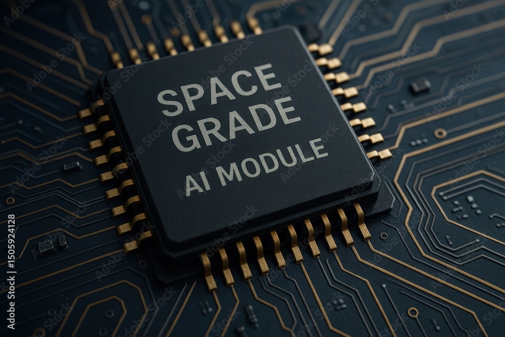 Poster advanced ai module with space grade technology on circuit board close-up for technology enthusiasts