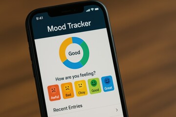 User-friendly mobile mood tracker application interface with emotional response icons