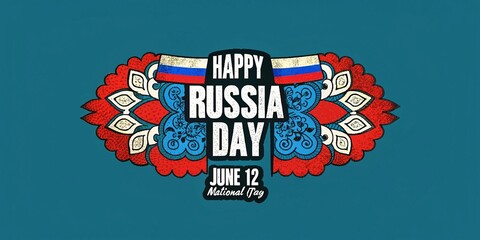 happy Russia day celebration banner with national flag and traditional border, perfect design for independence or national holiday event on June 12.