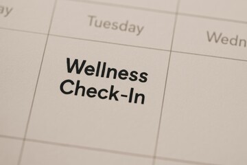 Close-Up of a Calendar Page Featuring a Wellness Check-In Note for Personal Health Reflection