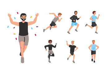 Colorful Runners Male Sport People Marathon Illustrations Set