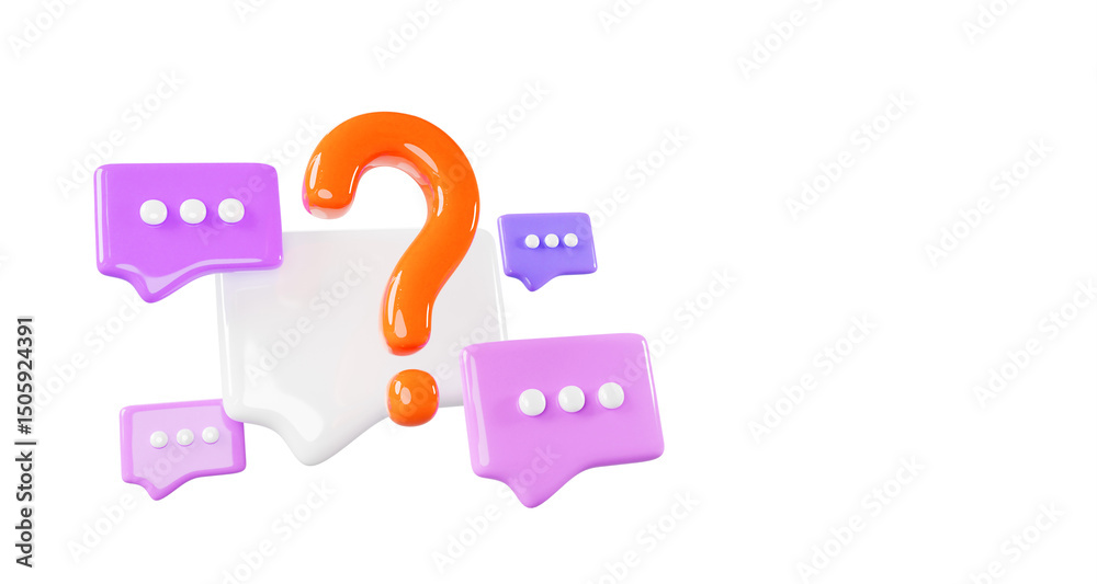 Fototapete 3d speech bubbles with faq sign render purple background. question answer communication banner. dial