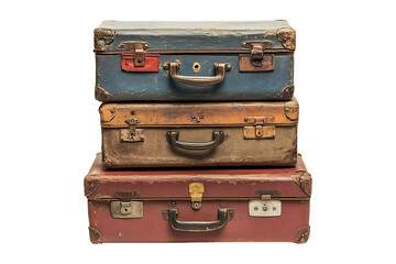 Stack of Old suitcases isolated on transparent background
