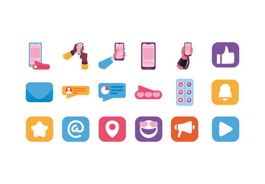 Colorful Social Media Message Notification Icons Set