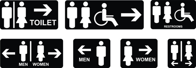 Gender and Disability Restroom icons Set. Male, female and disabled toilet symbol, washroom signs, WC toilet, Hand wash signs isolated on transparent Background. vector illustration 