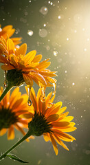 Golden gerber daisies with honey dripping in sunlight