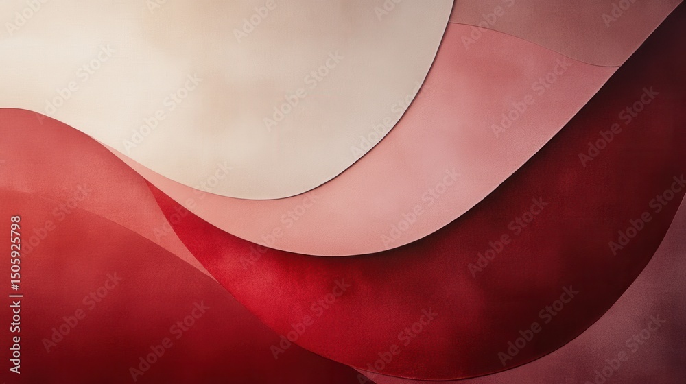 Poster abstract composition of smooth curves in soft red and cream tones creating a modern and elegant back