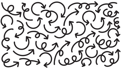 Set of cute pen line doodle element vector. Hand drawn doodle collection of arrows. Design for print, cartoon, card, decoration, sticker.