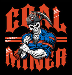 muscular grim reaper coal miner mascot design for screen printing and stickers